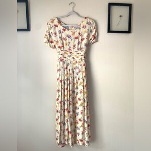 Vintage Karin Stevens Maxi Yellow Dress Floral Print
